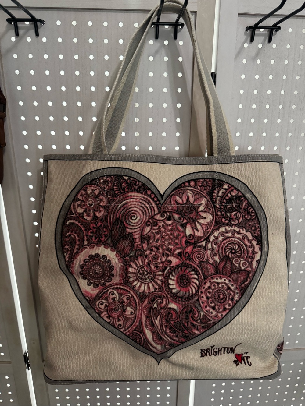 Brighton Beige and Pink Heart Canvas Tote